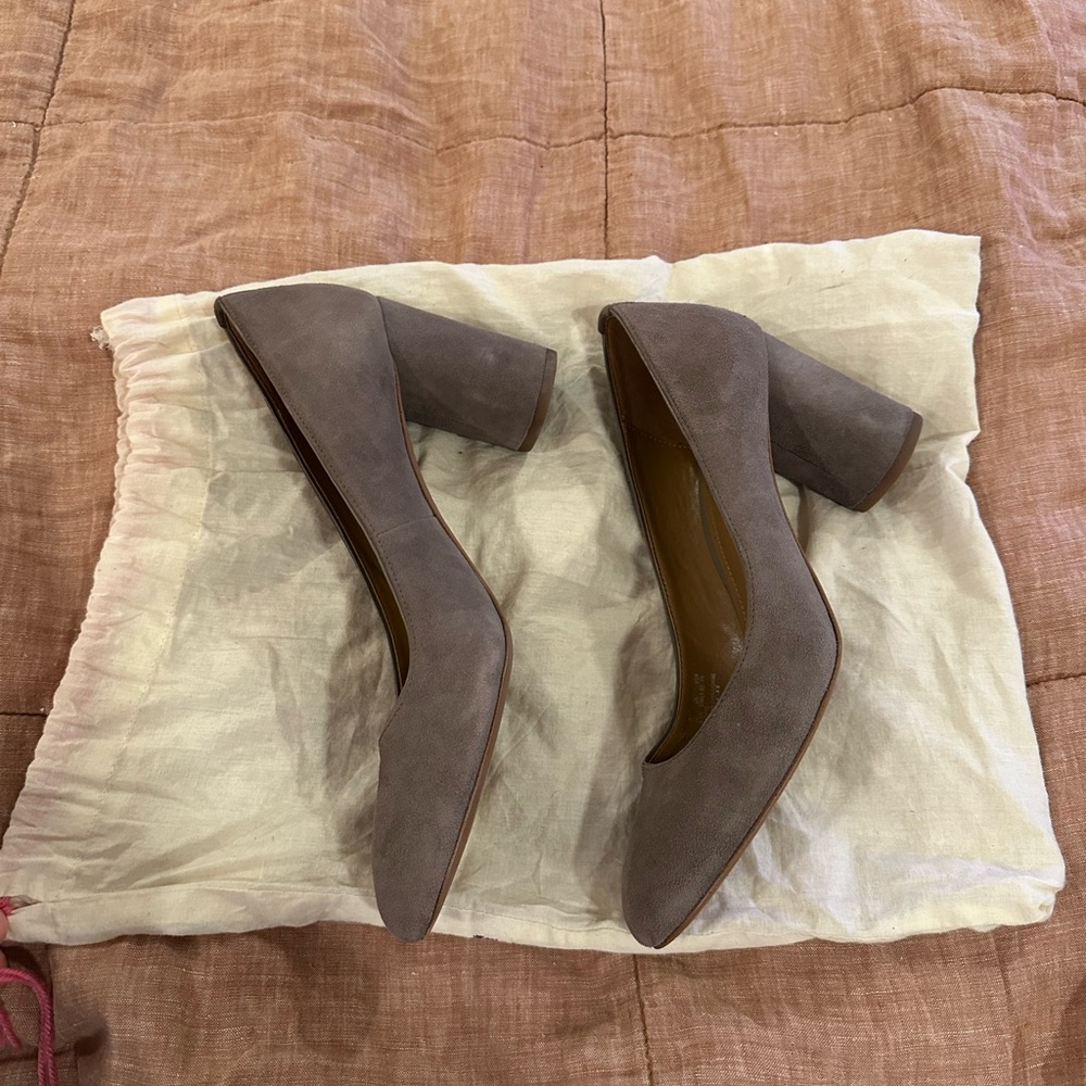 Suede Block Heel Pumps